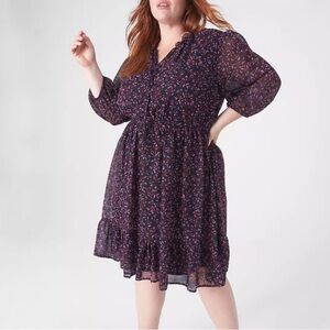 Lane Bryant Midi Dress Womens 18 Navy With Pink/red Floral Cottagecore Boho NWT